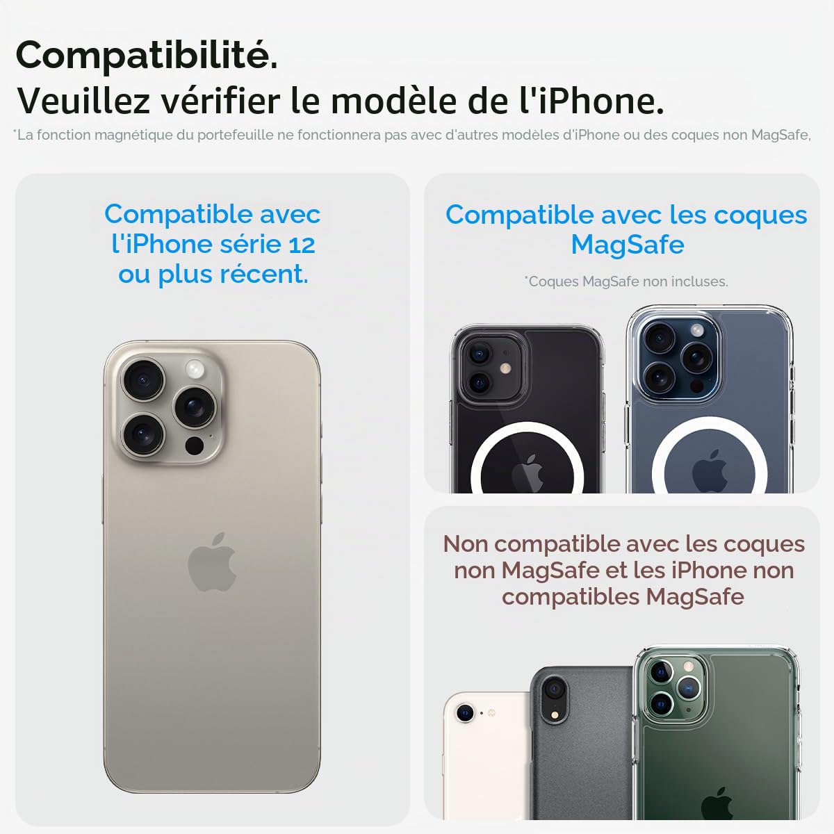 Spigen Valentinus MagFit Portefeuille magnétique pour 3 Cartes Compatible iPhone 17/16/15/14/13/12 Noir