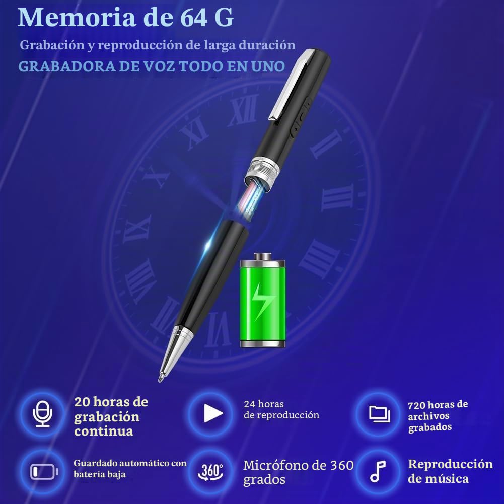 Ainiv Grabadora Voz Digital de 64 GB, Dispositivo Grabación Portátil con Audio HD, Reducción de Ruido Inteligente DSP, para Reuniones, Conferencias, Clases, Entrevistas