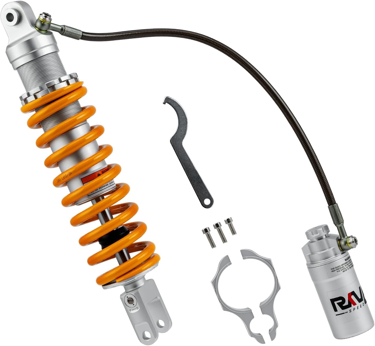 Adjustable 395mm Rear Air Shock Absorber, CNC Machining Process, Fit for Honda Sportrax TRX400EX 1999-2008, TRX450ER 2006-2014, TRX450R 2006-2012 ATV (Yellow)