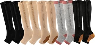 Valcatch 5 Pairs Zipper Compression Socks for Women Men 20-30 mmHg Support Hose Stockings Calf Knee High Running Walking