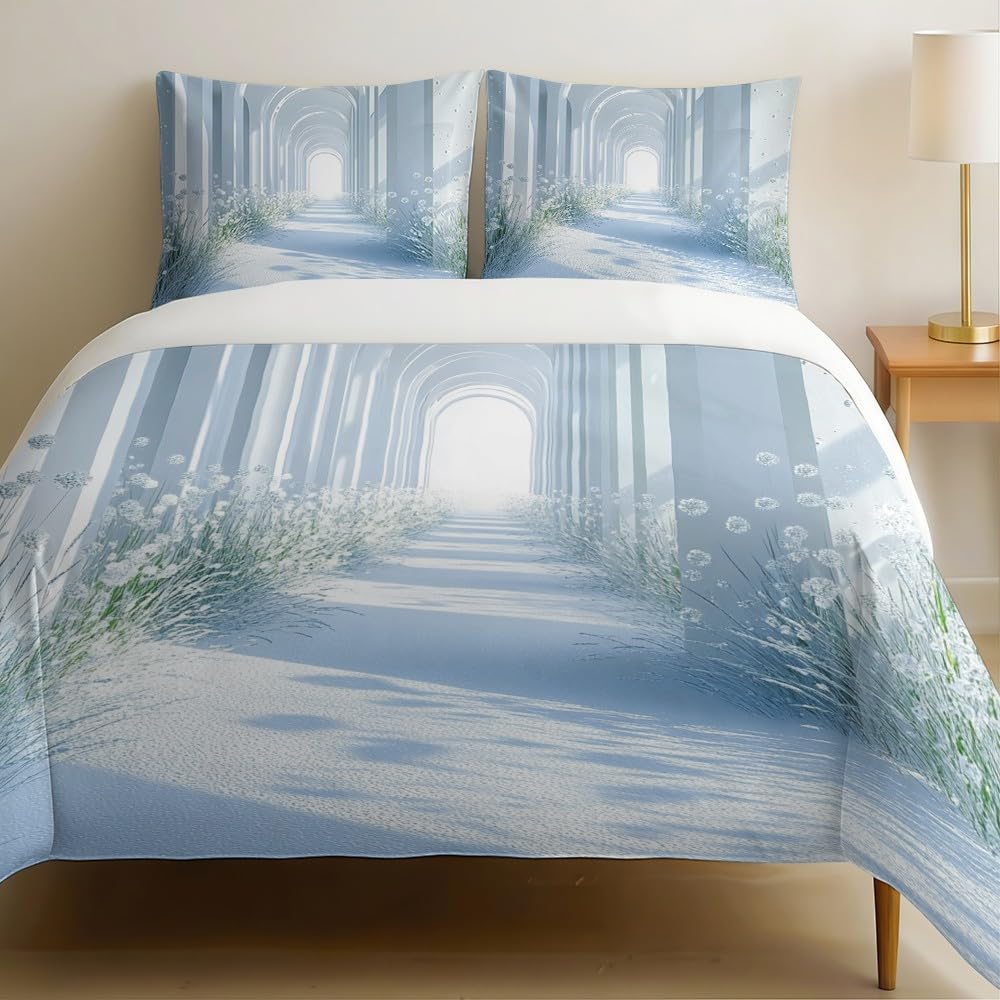 Housse de couette 220 x 240 cm arche abstraite blanche avec ses taies d'oreiller pour ado