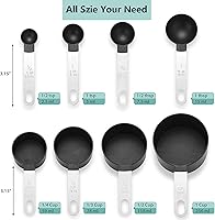 Vista 2 de Juego de 8 tazas y cucharas medidoras/tazas medidoras anidables con mango de acero inoxidable/para ingredientes secos y líquidos (gris oscuro)