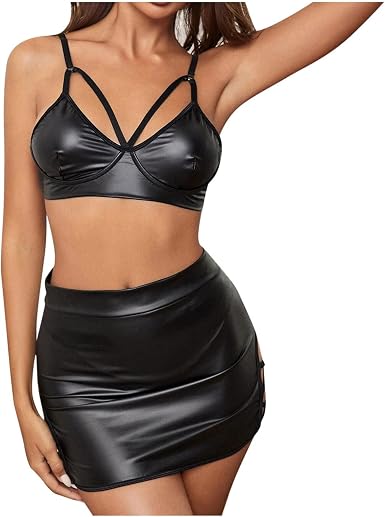 Amazon.com: MELDVDIB Lencería sexy de cuero para mujer para sexo travieso  Play 2 piezas, brasier babydoll, mini camisón, camisón para discoteca :  Ropa, Zapatos y Joyería