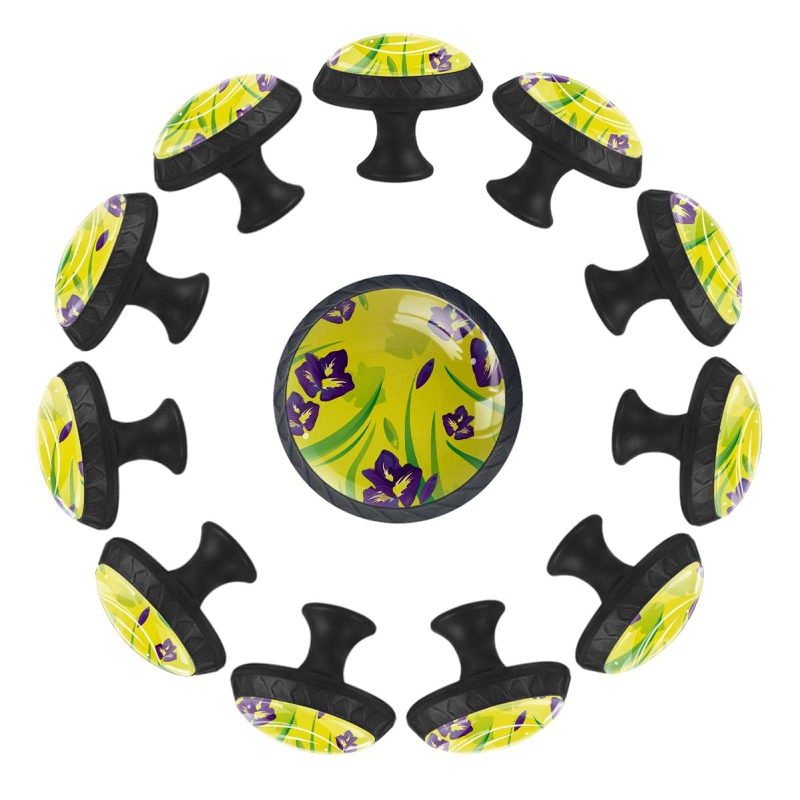 Boutons de tiroir fleur iris violette poignée meuble jaune 35mm commode chambre x12