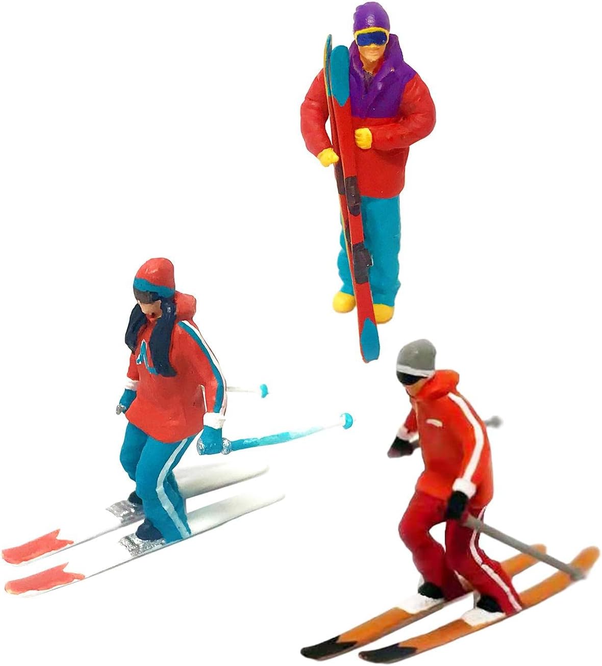 Harilla 3 Pieces HO Scale Miniature Model Skiing Figures Scenario Scenes Micro Landscape Building Road Railway Decor Wheel, A