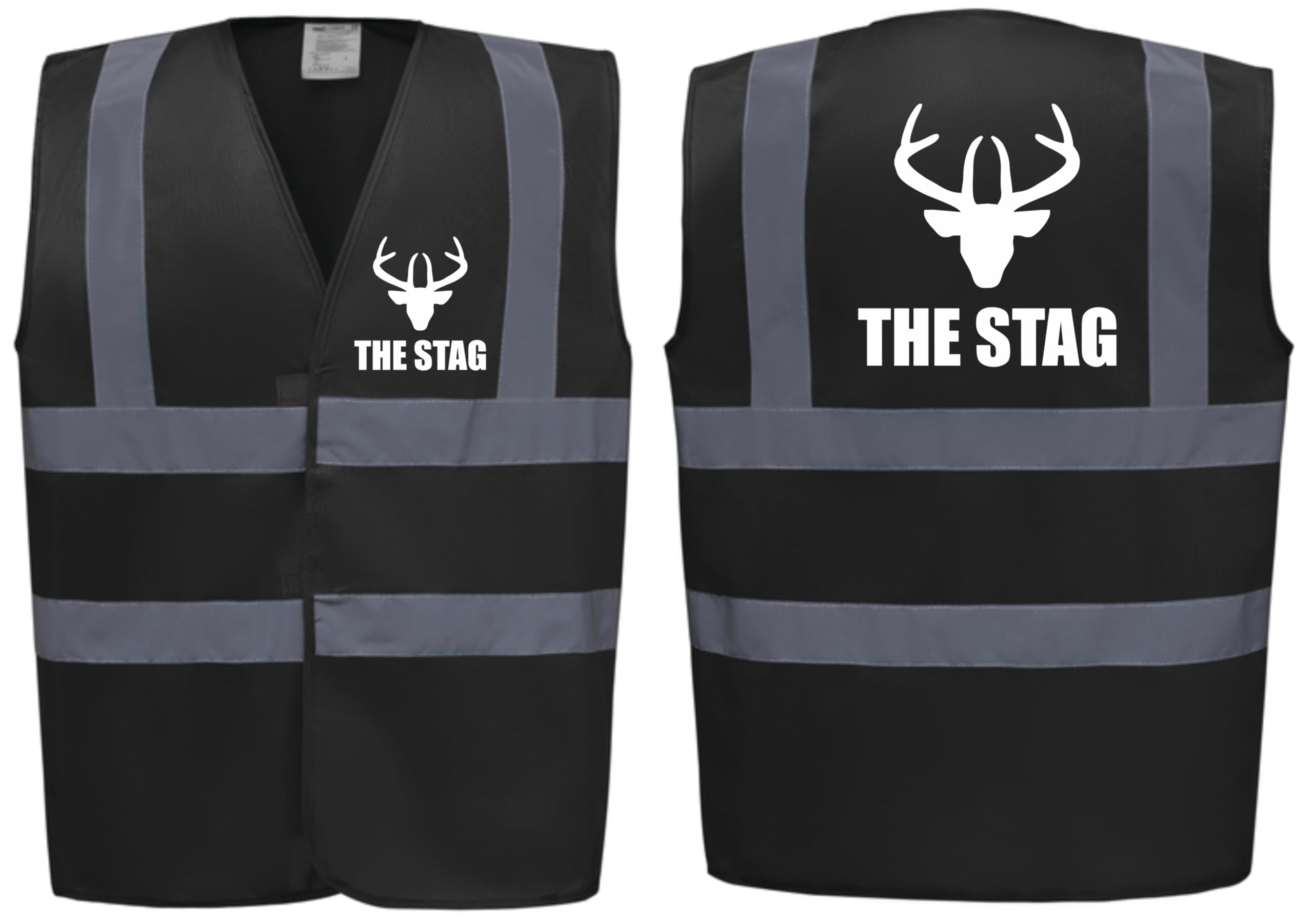 Brook Hi Vis Uk Unisex Black The Stag With Deer Head! Hi Vis Vest -Ideal For Stag Do & Stag Nights Xl