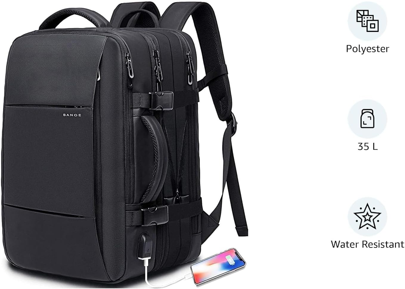 BANGE 35L Travel Backpacks,Weekender Expandable Carry-On Backpack for Airplanes, Waterproof 17.3 inch Laptop Backpack for Men and Women - Image 3