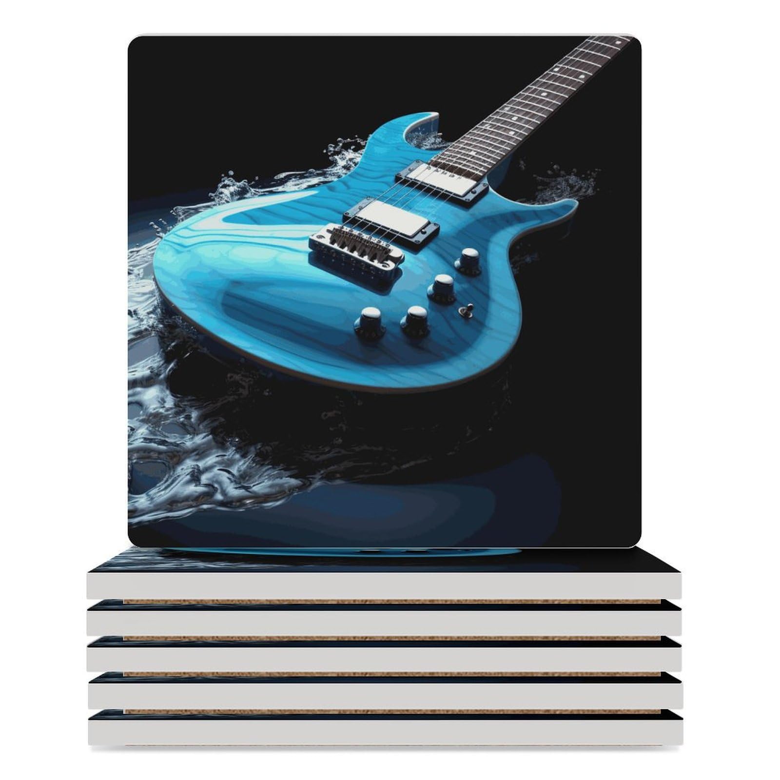 Dessous de verre céramique guitare bleue anti-tache pour table