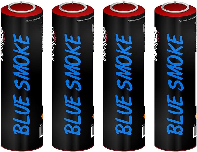Pack of 4 Ring Pull Smoke Grenade Effects for Paintball, Weddings, Photoshoots & Special Effects (Blue)