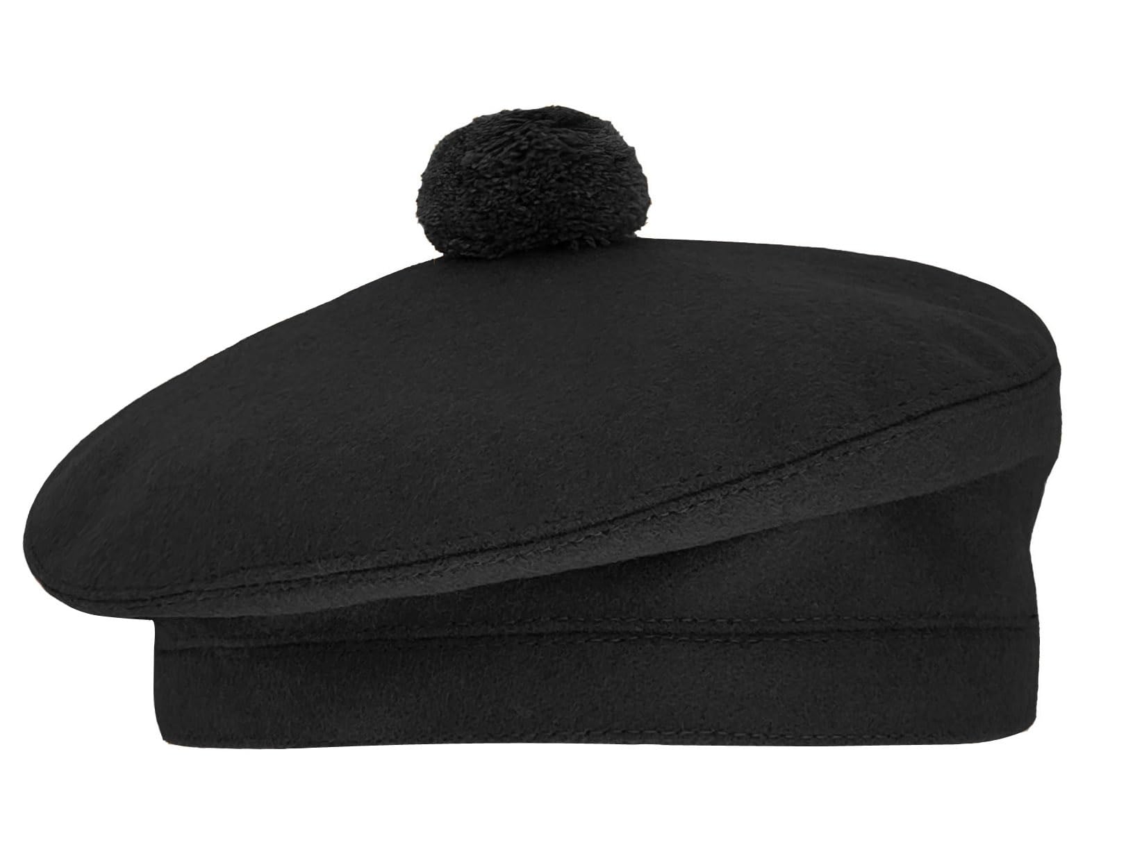 Tam O Shanter Hat Bonnet Beret Balmoral Scottish Army Cap - Black Size 57