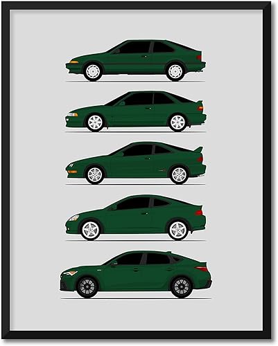 Vista 16 de Custom Car Posters Handmade Poster compatible with Acura Integra Evolution Generations and Print of Acura Integra - Rally Blue, 8x10 Metallic Print