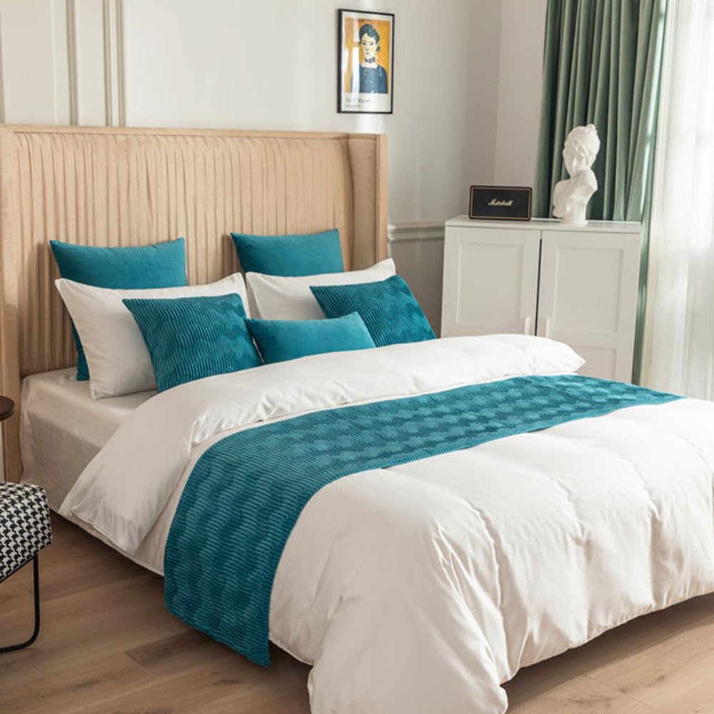 Bettläufer und Kissen Bezug, Bettschal für den Fuß des Bettes Luxus Weicher Bettlaufer Schlafzimmer für Gästehaus Hotel Schlafzimme Dekorativer,Himmelblau,45x240cm(Jacquard-Bettläufer)