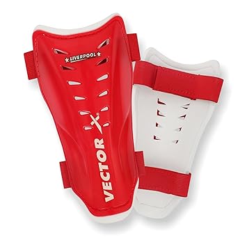 Vector X Liverpool Shinguard for Football | Single Strap Skoda Shinguard for Men | Stockings for Men & Women | Red Color | Set of 2 Pcs | (S/M)