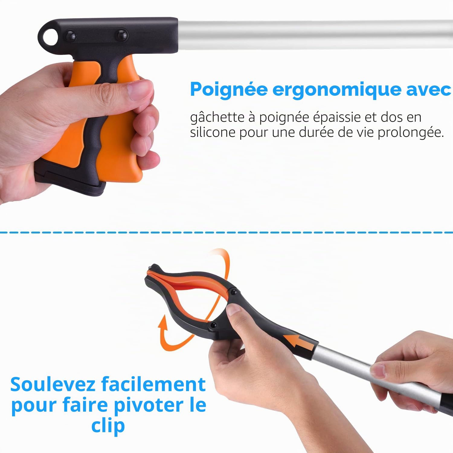 Wiseten 2pcs Pince Ramasse Objet Pliables, 110cm Extra Long Pince de Préhension pour Personnes Agées, Outils de Ramassage Telescopique Rotative pour la Collecte de Déchets et d'Ordures