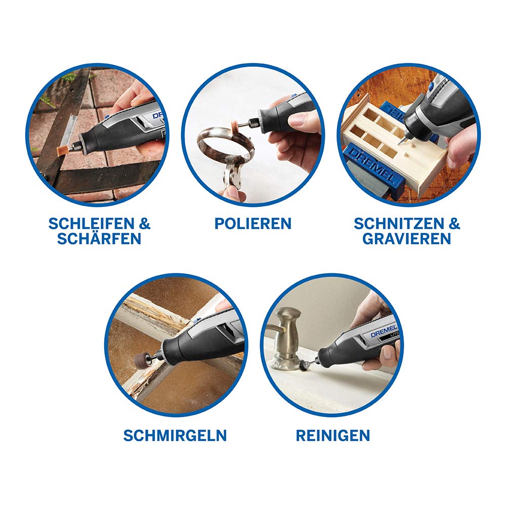 Dremel Lite 7760 Akku Multifunktionswerkzeug 3.6V, Set mit 15 Zubehörteilen + Dremel Krallenpflegeschutz Aufsatz AT02-PGK zum sicheren Schärfen der Krallen von Katzen und Hunden