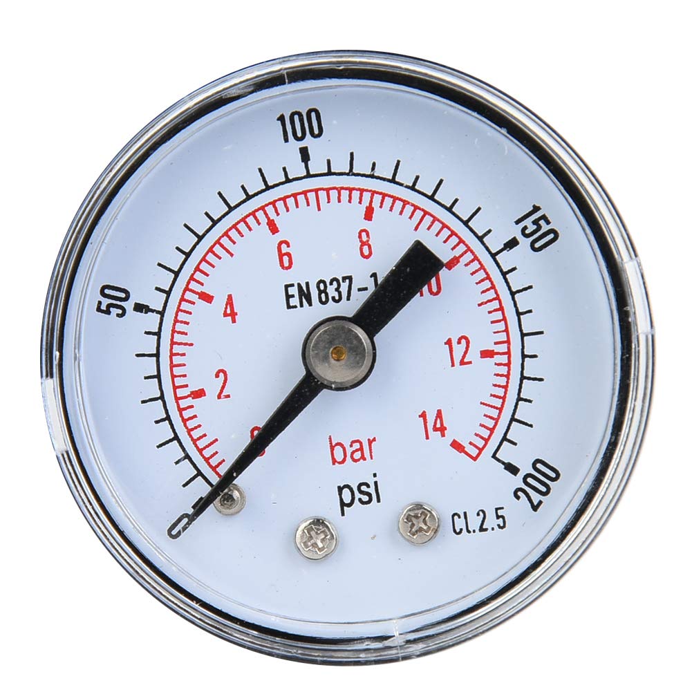Mechaniczny manometr, 1/8 cala BSPT Osiowy manometr do powietrza, oleju i wody (0-200psi,0-14 bar)