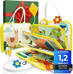 zoula kidz® Busy Board 3 Jahre - Activity Buch mit 8 Seiten - sicheres Montessori Buch für die Autofahrt und Activity Book zur Beschäftigung im Flugzeug & Reisespielzeug aus weichem Filz (Alpaka)