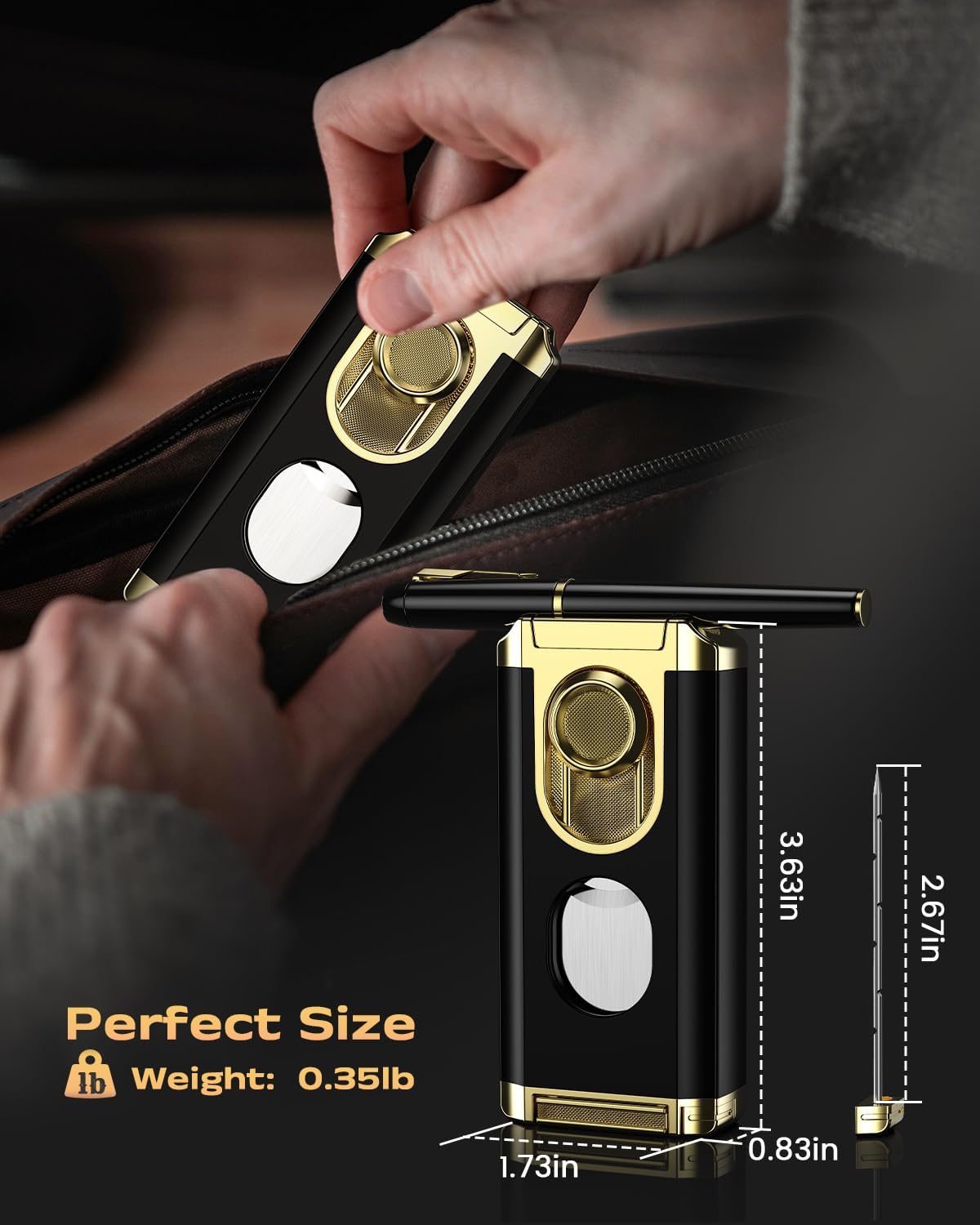 All-in-one Torch Lighter with Straight Sharp Tool, Built-in Punch, Holder, Draw Enhancer Tool, Triple Jet Flame Windproof Lighters, Refillable Lighters with Multifunctional Accessories, Gifts for Men
