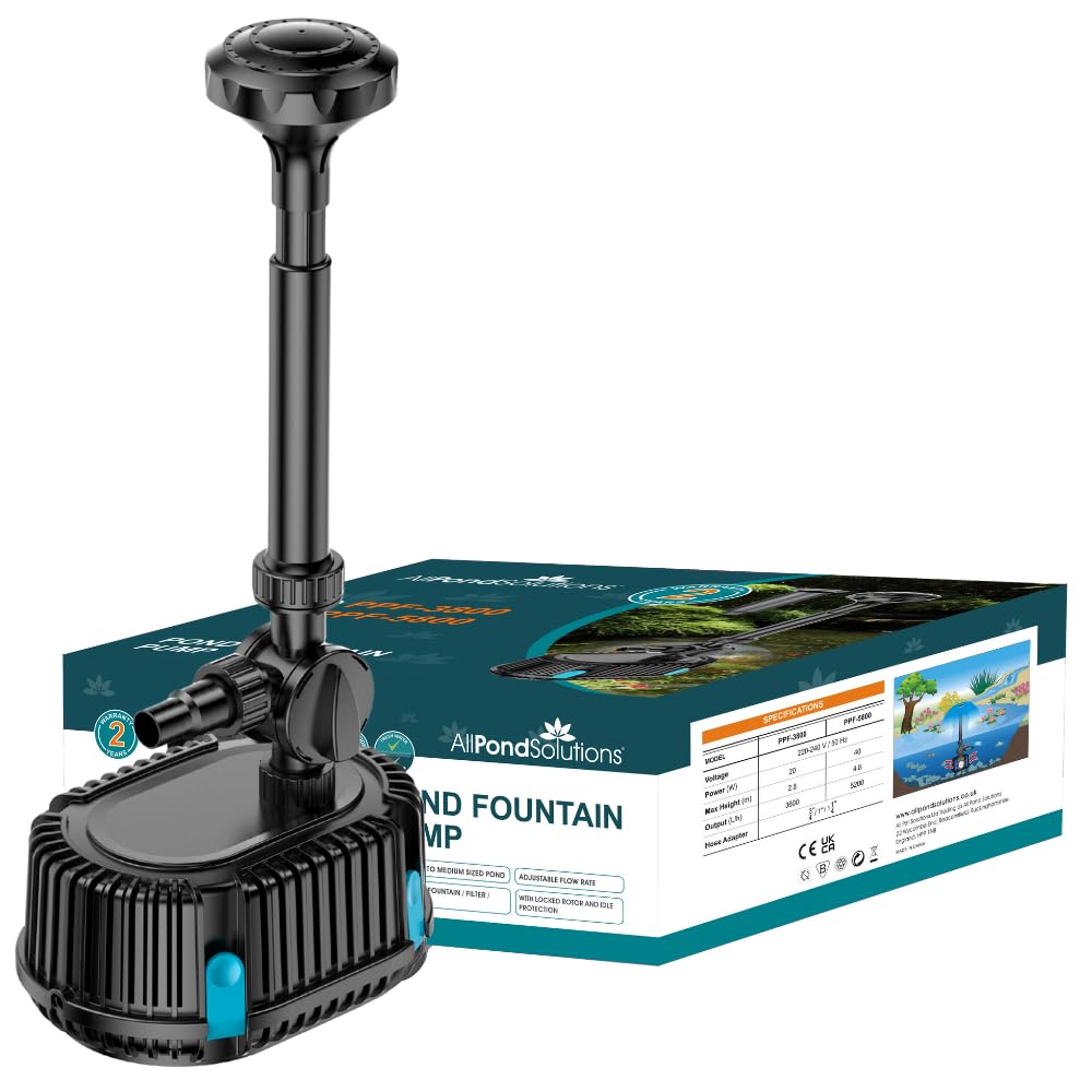 Allpondsolutions Ppf-3800 Pond Pump Submersible With Fountain Attachment For Outdoor Garden – Adjustable Flow 3600 Litre/Hour Flow Rate