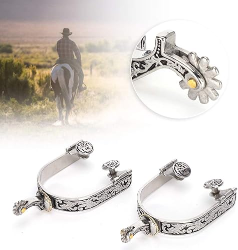 Vista 5 de Jeanoko Bota de caballo de acero inoxidable con patrón exquisito de vaquero occidental para decoración con equipo para competición ecuestre