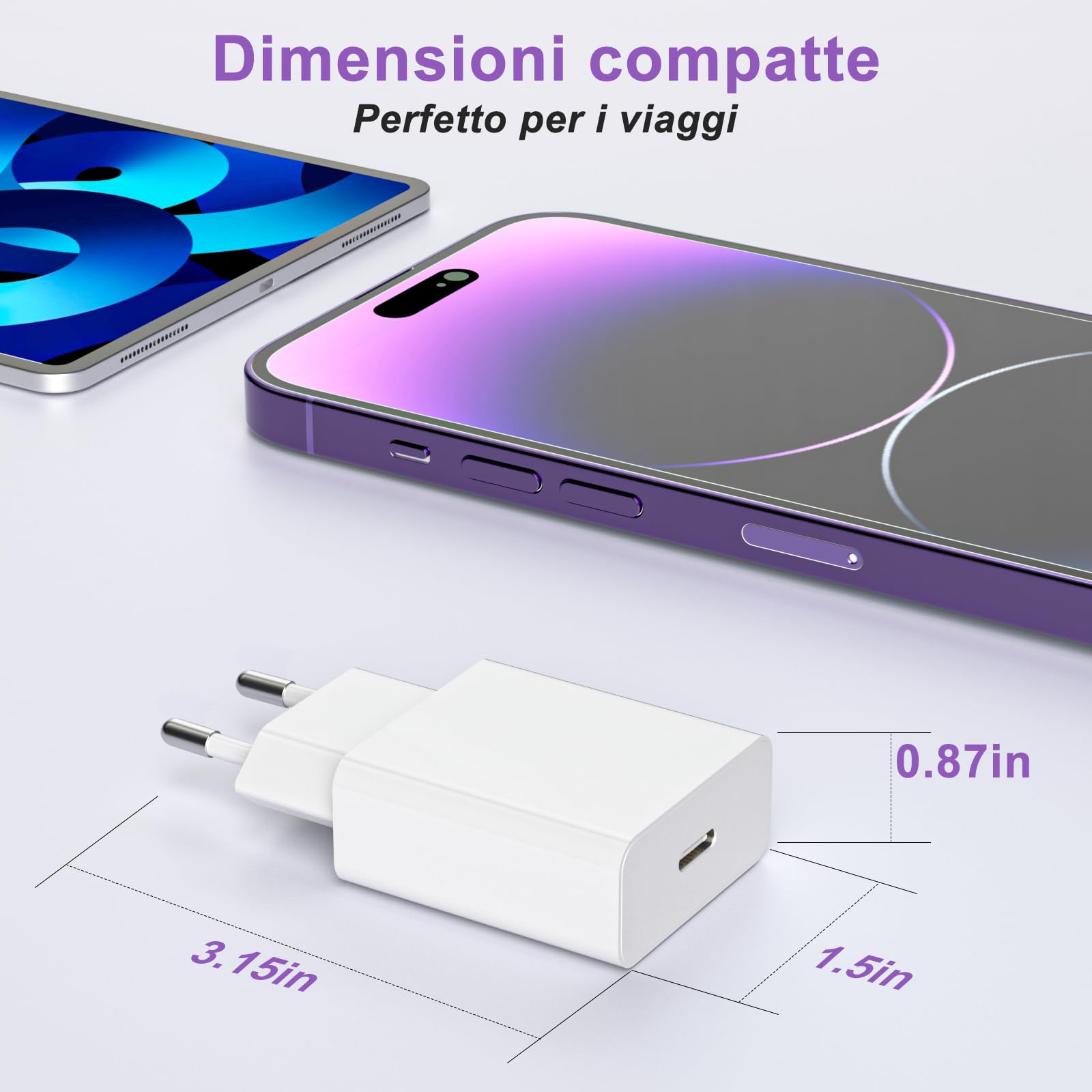 Caricabatterie USB-C 18W Universale – Spina Compatta Per Ricarica Veloce, Compatibile Con IPhone, Samsung E Altri Dispositivi