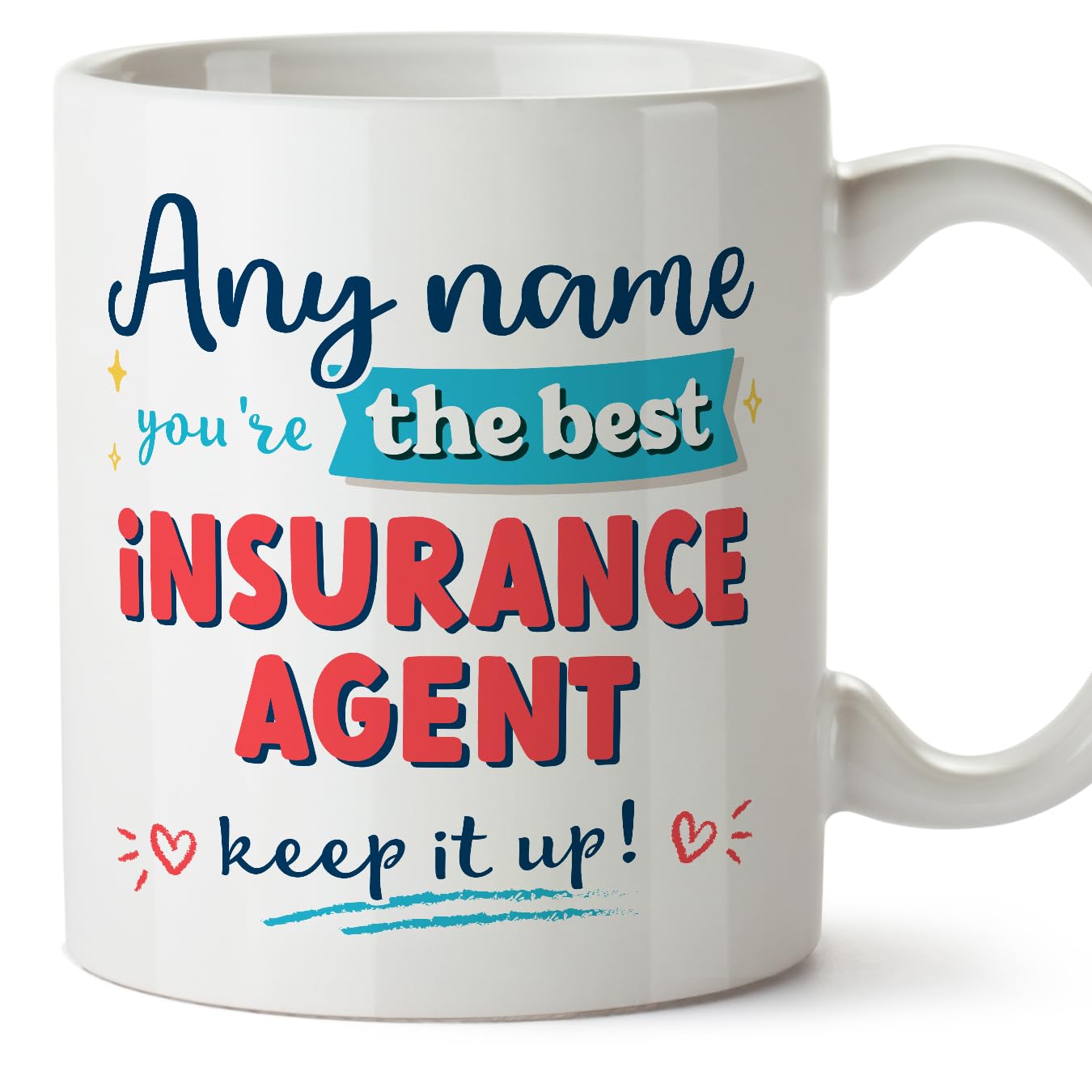 MUGFFINS Personalised Mug for Insurance Agent Man - in English - Keep it up! - Funny Custom Gift for Colleagues - Ceramic 11oz Mug โ image 1