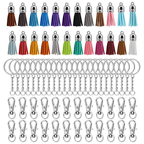 Naler 24 Kleuren Kwastjes Bulk Set en Swivel Haken met Sleutelringen voor Sleutelhanger Bandjes Opknoping Decoratie Ambachten Sieraden Maken DIY Accessoires
