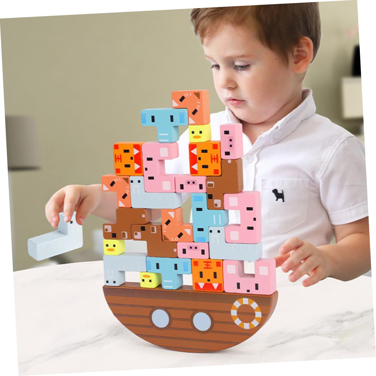 Gioco Equilibrio in Legno per Bambini Set di 1 Blocchi Colorati Educativi per Sviluppo Intellettuale e capacità Sociali Gioco Creativo di Equilibrio e Apprendimento