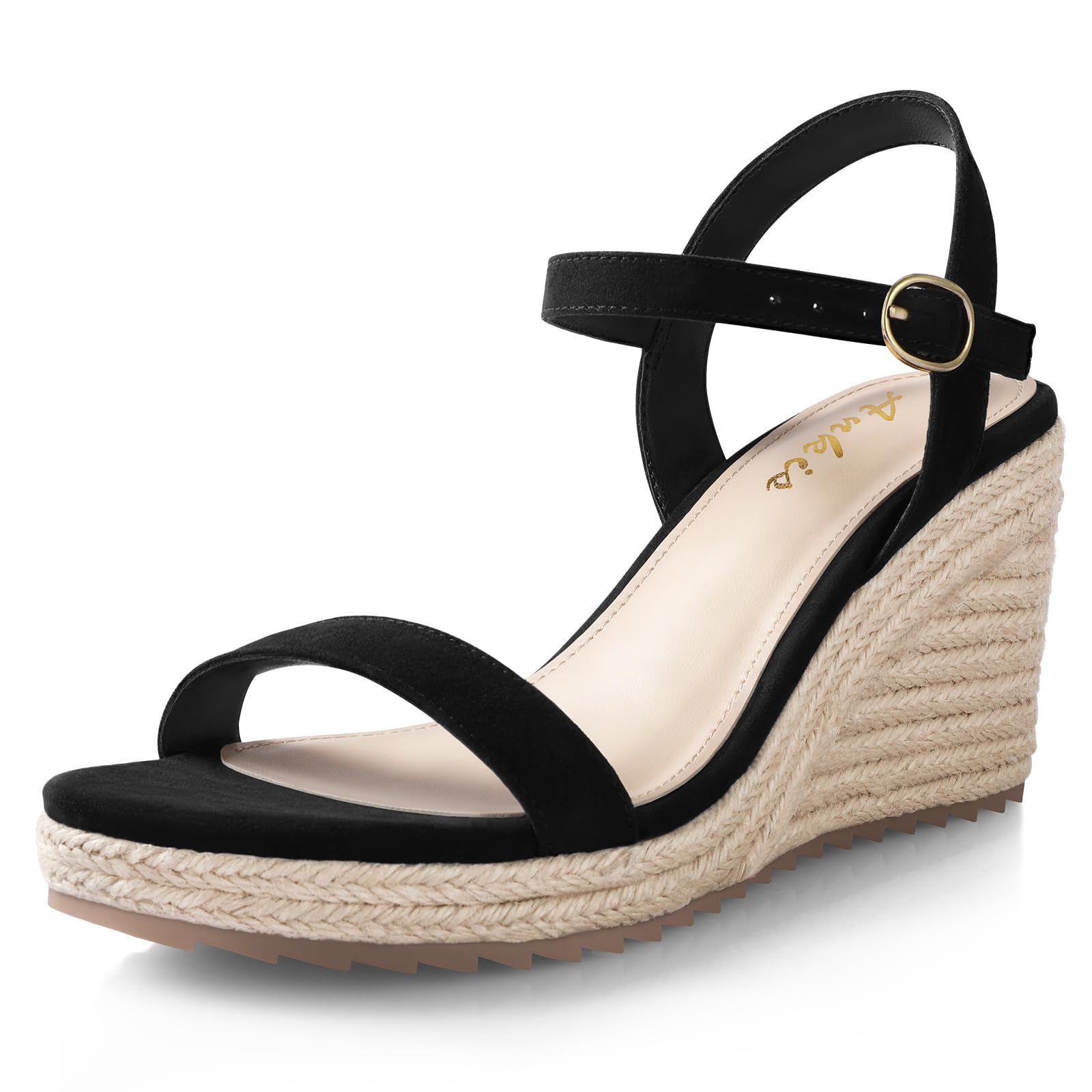 Size 8 Ankis Platform Wedge Sandals for Women, Black Brown White Nude Espadrille Womens Wedge Sandals Comfortable Open Toe Ankle Strap High Heel Wedges for Women Dressy Summer -3.4Inch