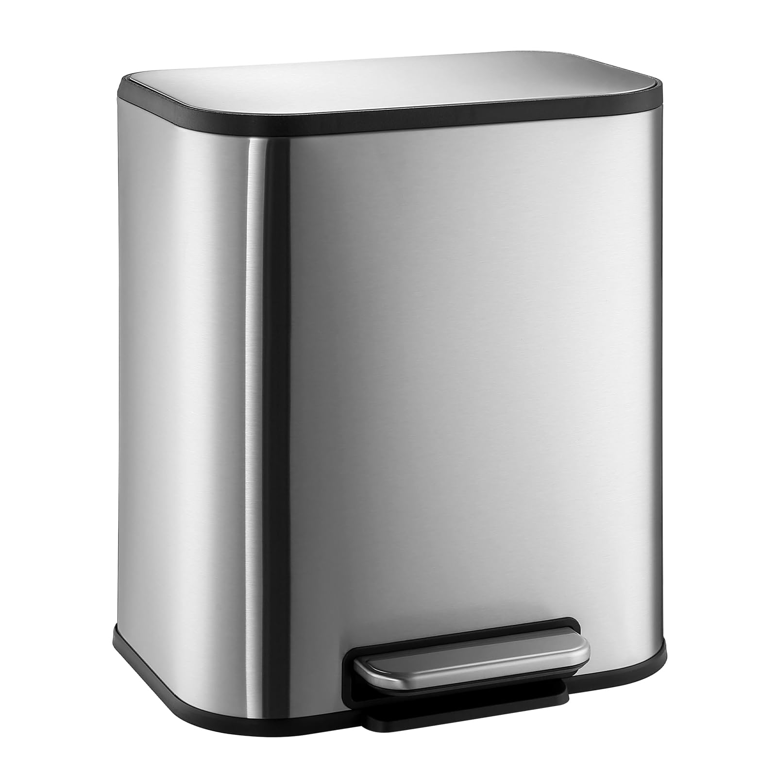 GlowSol Bote de basura de 5.3 galones, cubo de basura de acero inoxidable, pequeño cubo de basura rectangular con tapa de cierre suave, pedal de pie y cubo interior para cocina, hogar, oficina,
