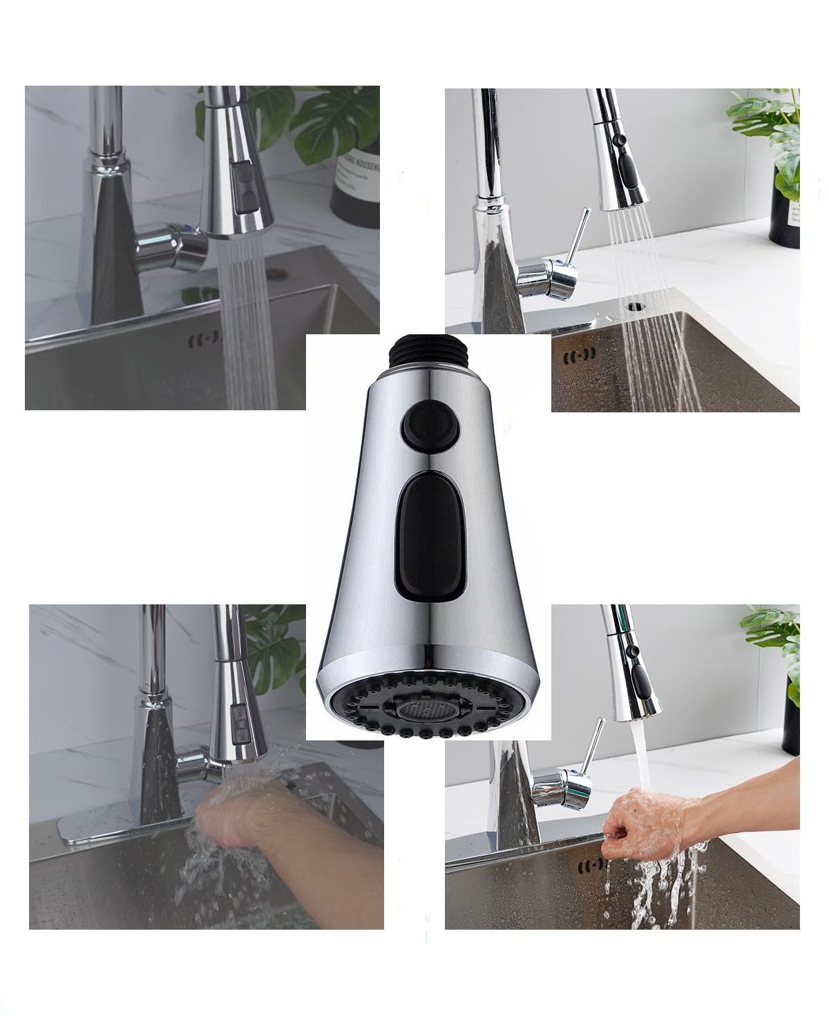 Douchette de Robinet de Cuisine 3 Modes 360° avec Bouton Pause et 9 Adaptateurs Universels