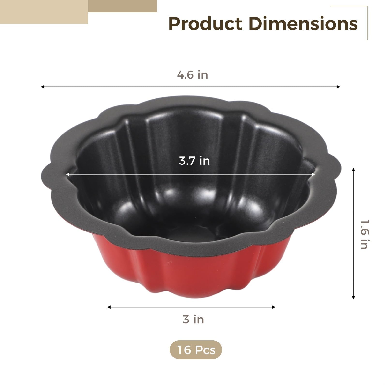 Juego de 16 mini moldes estriados de acero al carbono antiadherentes de 4.5 pulgadas para cupcakes, brownies, pudines