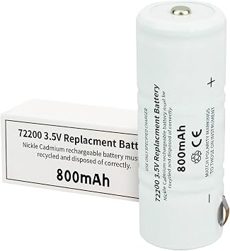 72200 3.5V 800mAh Ni-Cd Battery for Welch Allyn Power Handle 71000 71670 | Fits for Welch Allyn Power Handle 60835 71000 71670; 3.5V 800mAh, 20% longer runtime; UL CE RoHS; 1-2hr charge, leak-proof