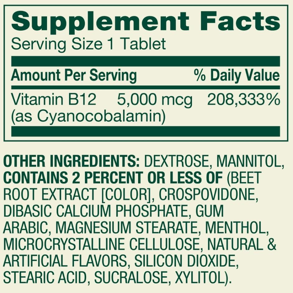 Spring Valley Vitamin B12 Fast Dissolve Tablets, 5000 mcg, Mixed Berry Flavor, Supports Metabolism, 45 Count