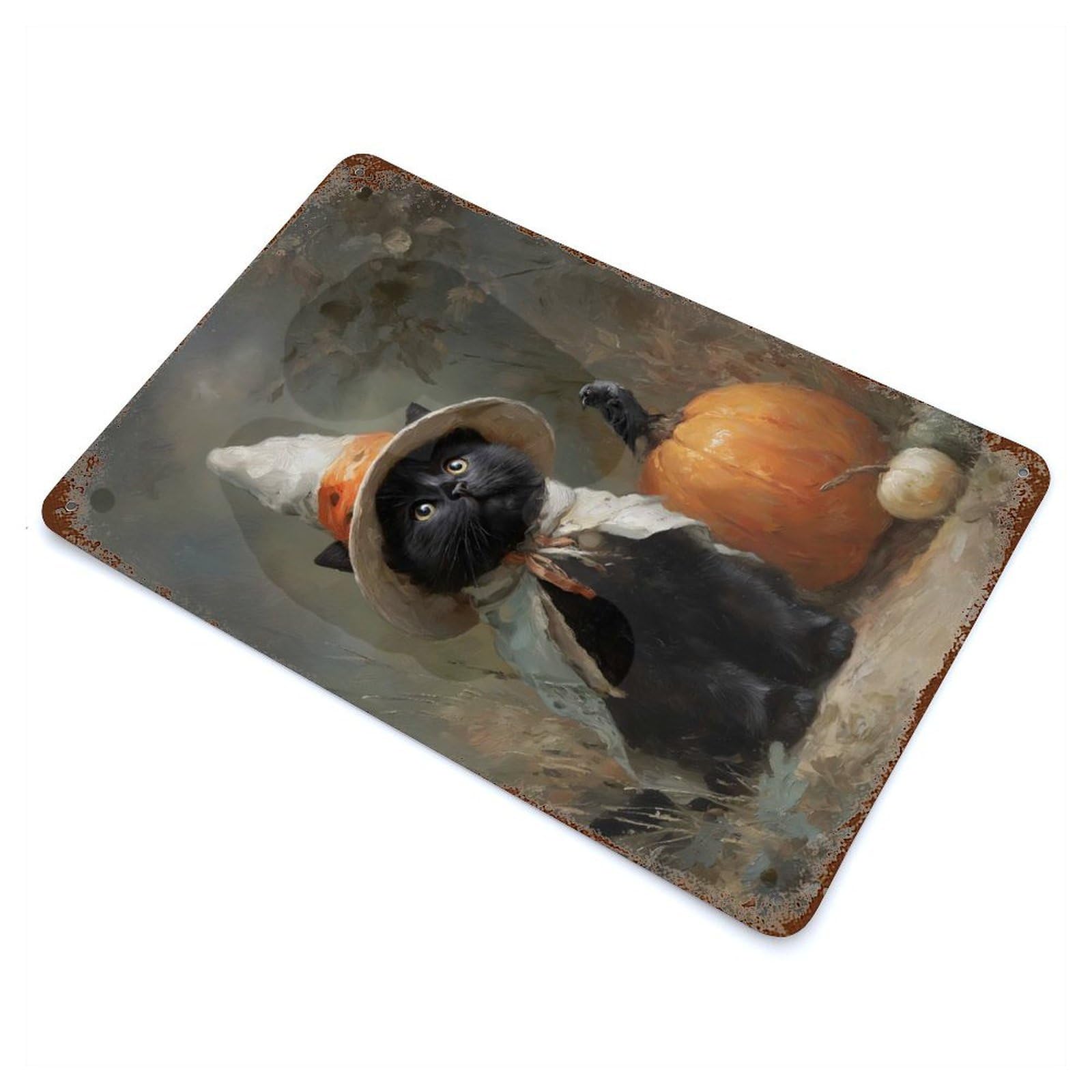 Rust Effect Black Cat Witch Vintage Rust Metal Sign 11.8"x7.9", Farmhouse Wall Decor for Farmhouse, Kitchen And Entryway Decor