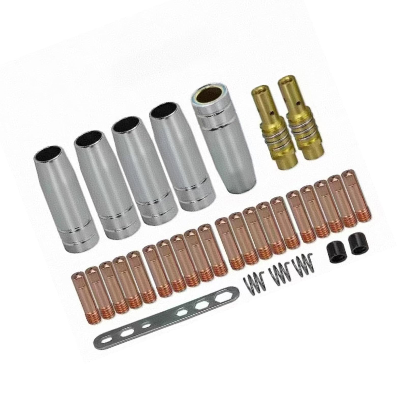 Woedpez B 33Pcs Welding Nozzle Accessories Set For Mb15ak With 0.8Mm 0.9Mm 1.0Mm Copper Tip And Nozzle Holder Welding Accessories