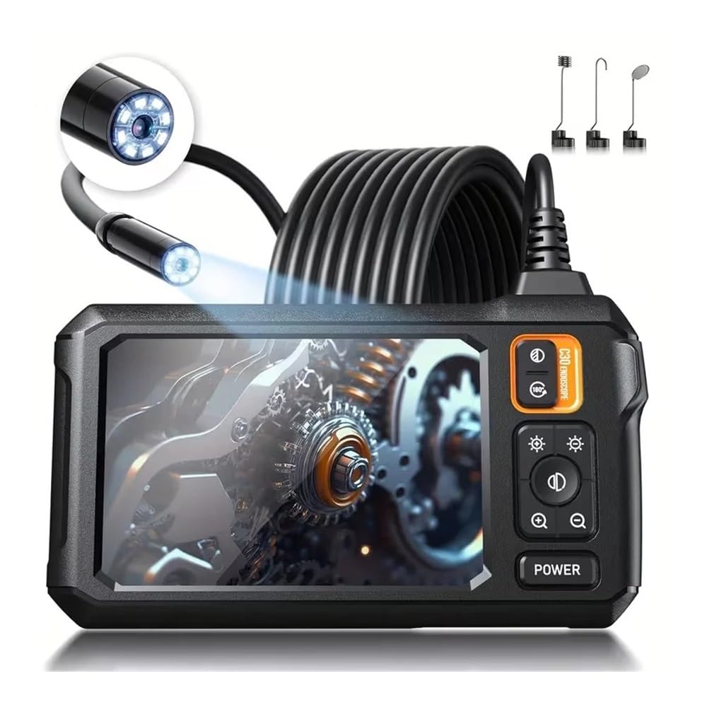Cámara endoscópica de Doble Cabezal 1920P IP67 Resistente al Agua, Pantalla IPS de 4,3 Pulgadas, boroscopio de inspección de alcantarillado con Cable semirrígido de 16,4 pies(2M)