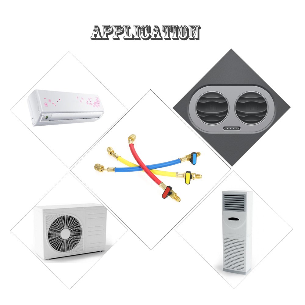 Set di 3 manometri R410A R22 R12 800 PSI Manifold Set A/C tubo di ricarica refrigerante ad alta pressione HVAC tubi di ricarica con valvola a sfera