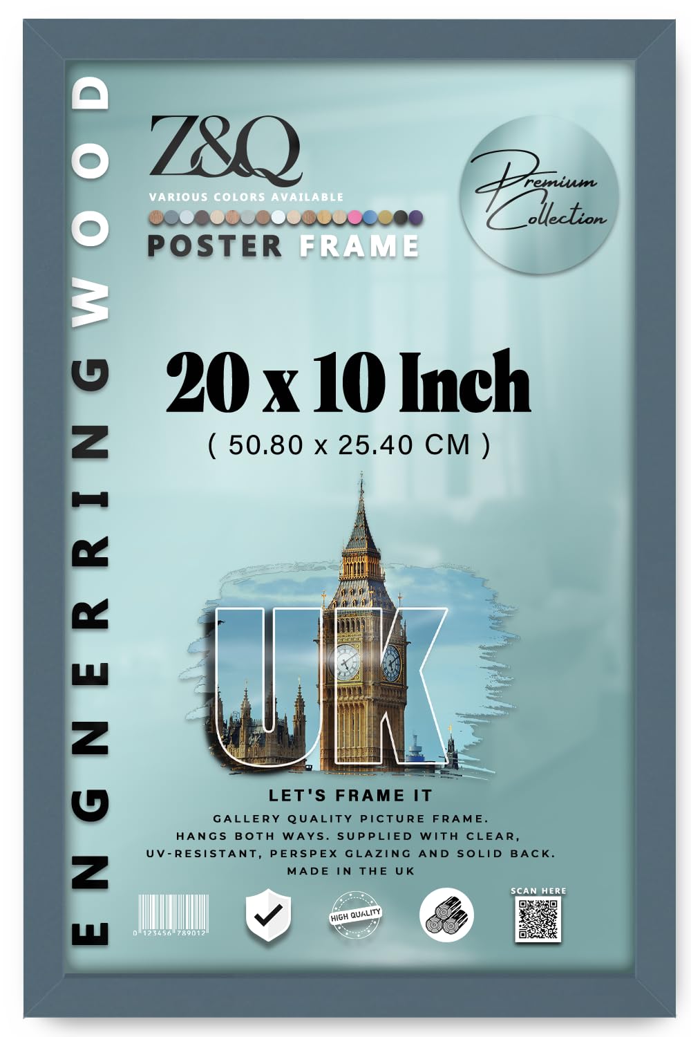 Z&Q - Flat Versatile MDF Wood Finish20 x 10 Inch Poster Frame | for Art Gallery (50.80 x 25.40 CM) Wall Décor & Room Display [ Dark Grey ] — image 1