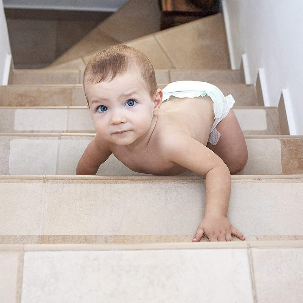 15 strisce antiscivolo per scale, nastro adesivo trasparente, autoadesivo, con rullo, sicurezza per bambini e adulti, 81,3 x 15 cm
