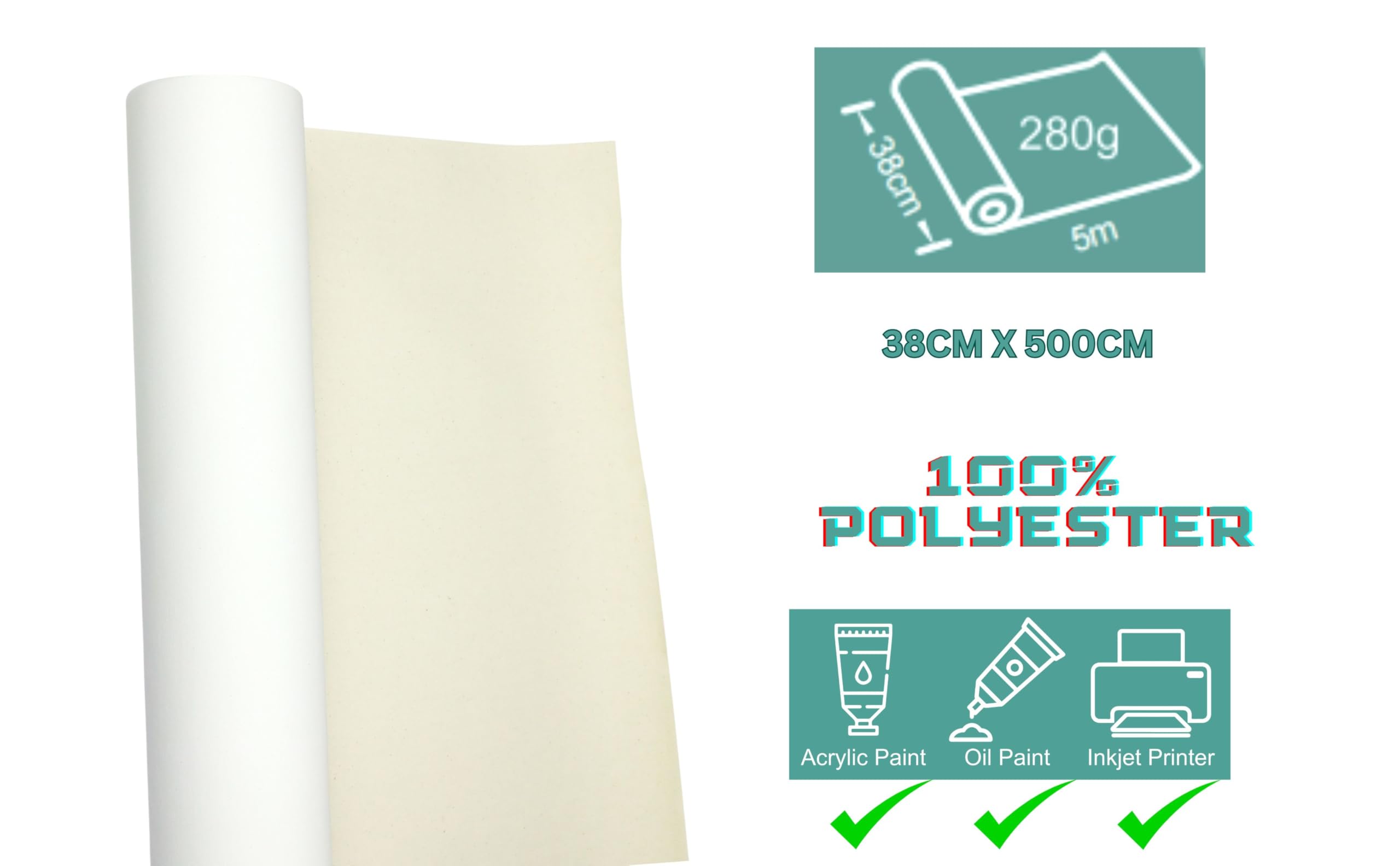 CANVAS op ROL | BK Premium, 100% katoen, 280 g/m², 1,6x10 m | klaar om te schilderen, gegrond met gesso