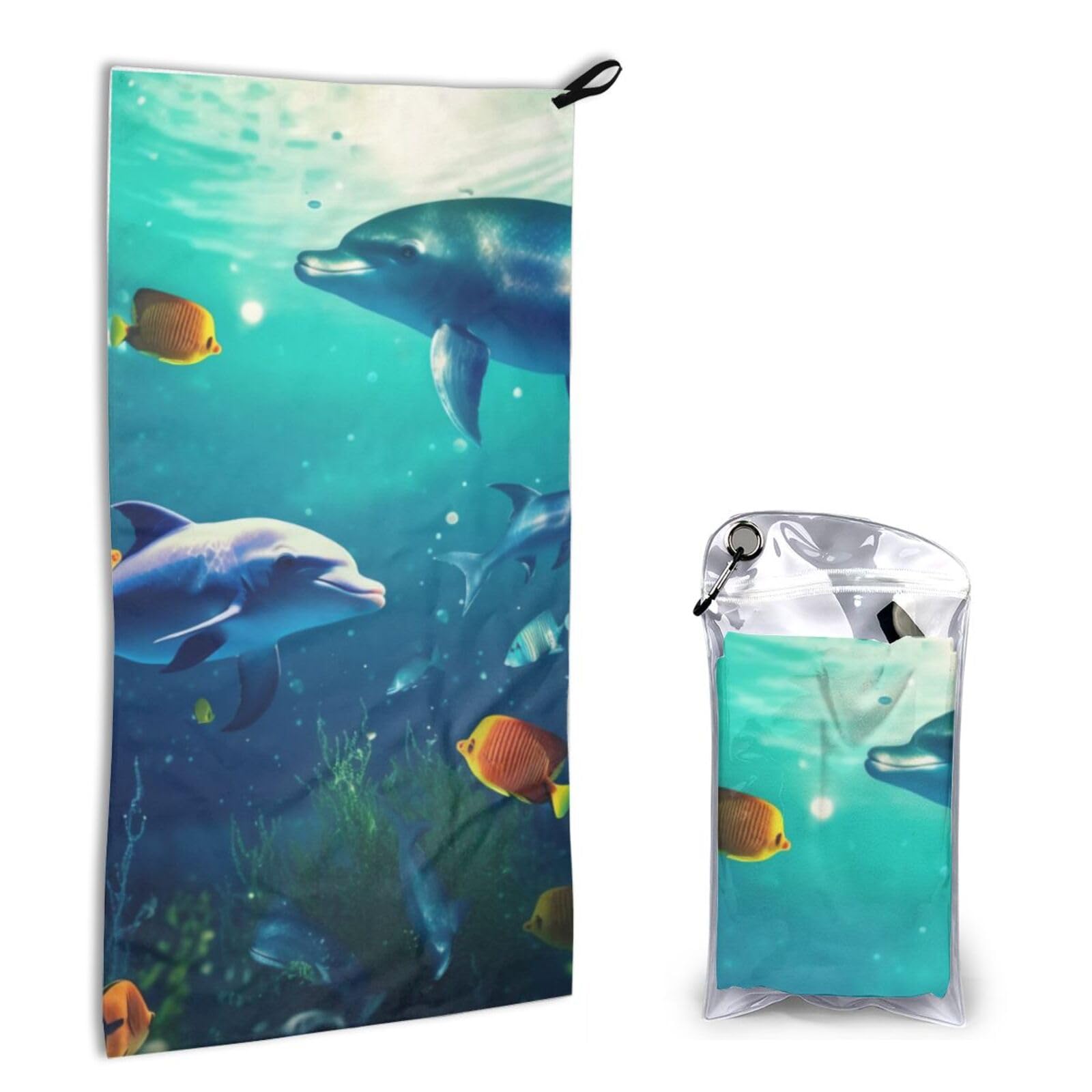 BWWHCCTI Quick Dry Hand Towel With Bag - Underwater Fish Printed Super Absorbent Face Cloth Microfiber Travel Sports Towels 40x80cm
