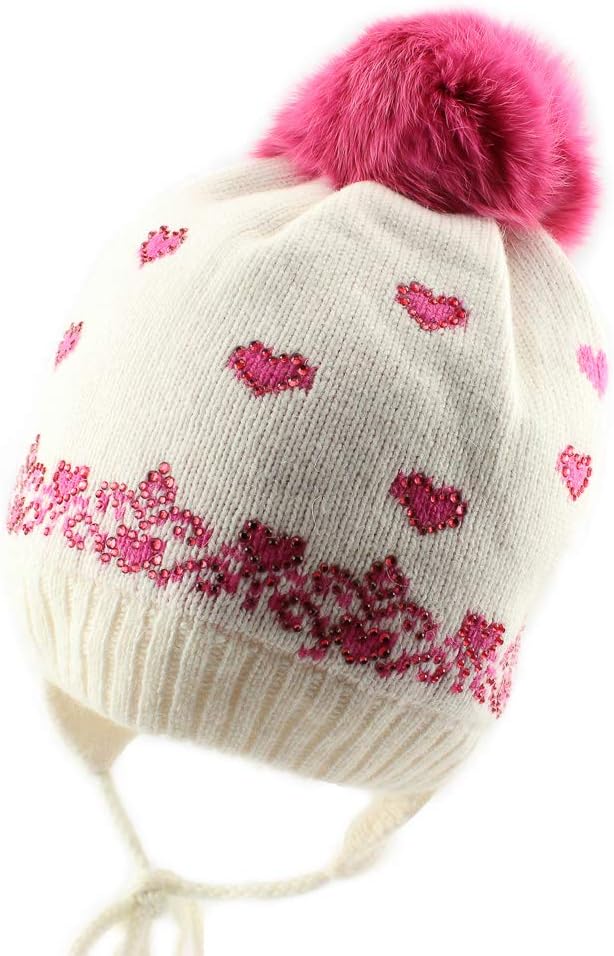 Baby Girls Warm Winter Natural Fur Pom Pom Ear Flap Beanie Hat (Marita)