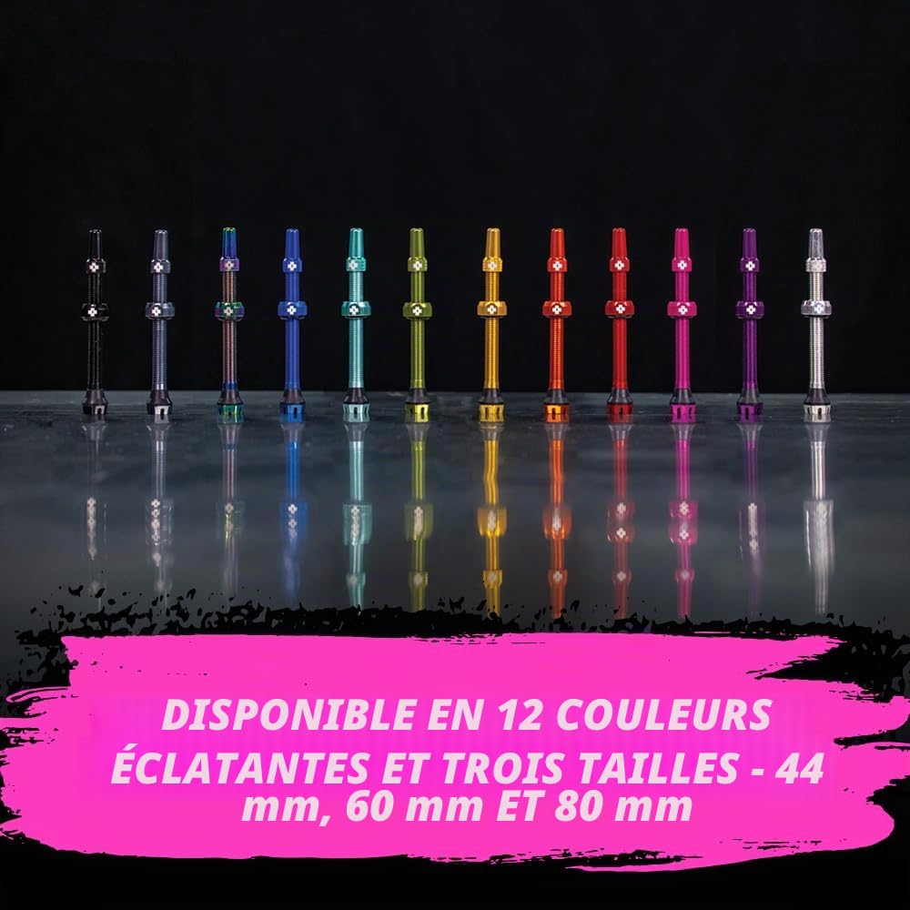 Muc-Off Valves Presta Tubeless - 60 mm - Valves de Vélo Anti-Fuite de Qualité Supérieure avec Outil Démonte-Obus de Valve Intégré - Argenté