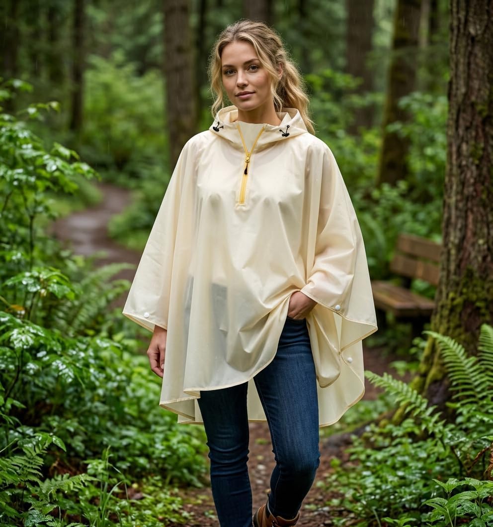Waterproof Rain Poncho for Adults with Hood Portable Lightweight Rainwear for Outdoor