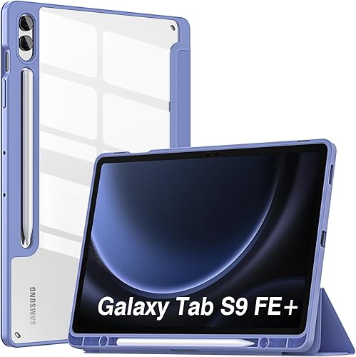 MoKo Funda para Samsung Galaxy Tab S9 FE Plus de 12.4 pulgadas 2023 (SM-X610SM-X616), funda ligera de triple pliegue para tablet, TPU transparente +