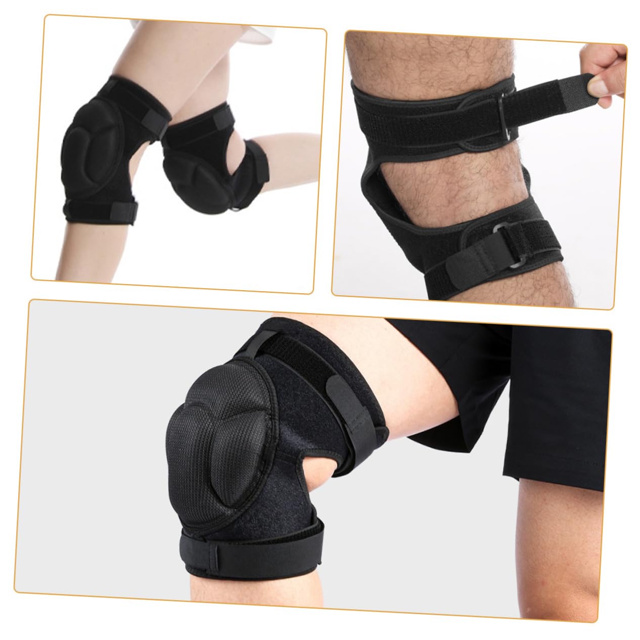 SOESFOUFU 1 Pair Dancer Knee Pads Sponge Support Sleeves for Men Women Adjustable Straps Garden Sports Black Large