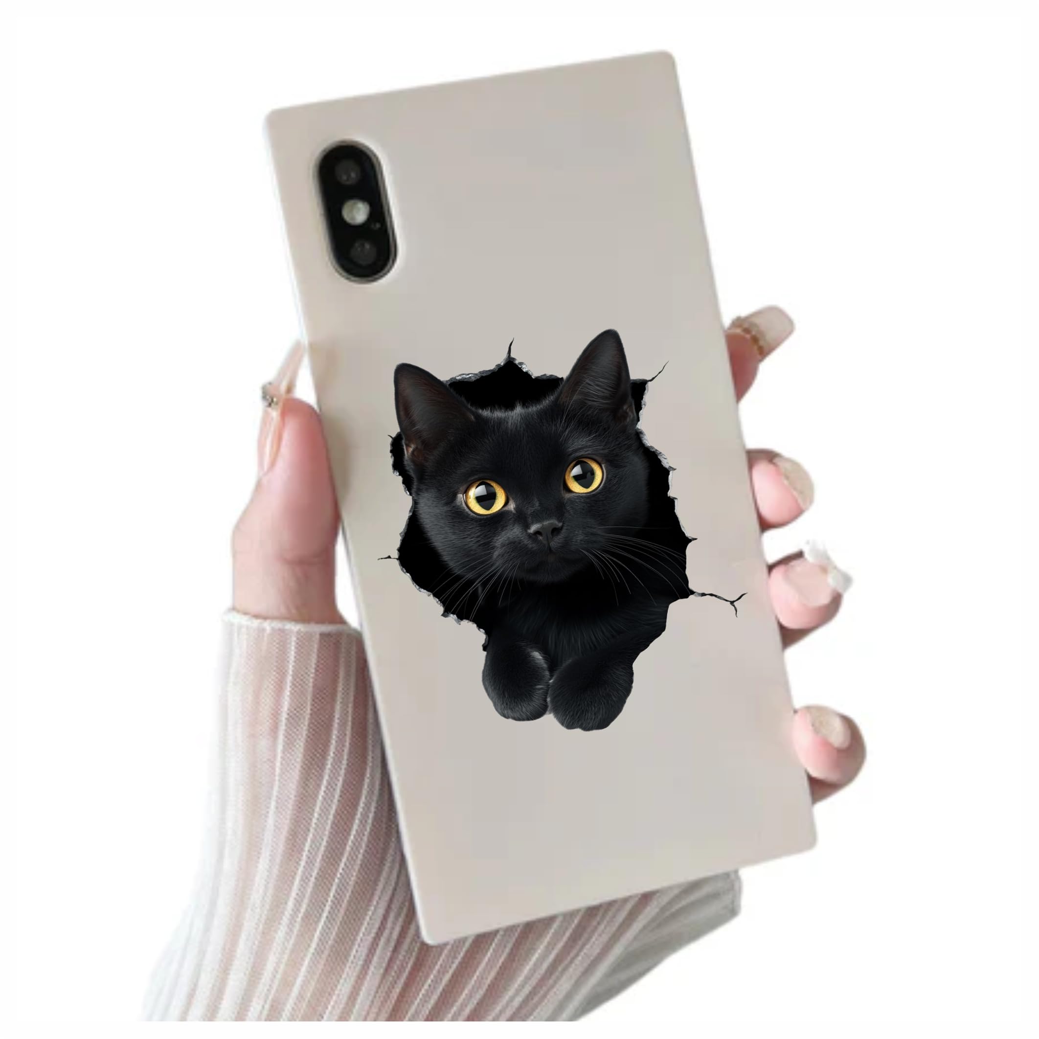 x4 Black Manx Cat Vinyl Stickers Cover Marks Non Transparent Waterproof Kitten Decals 1@20cm Tall & 3@7cm Tall Ideal for Toilet Wall - Image 3