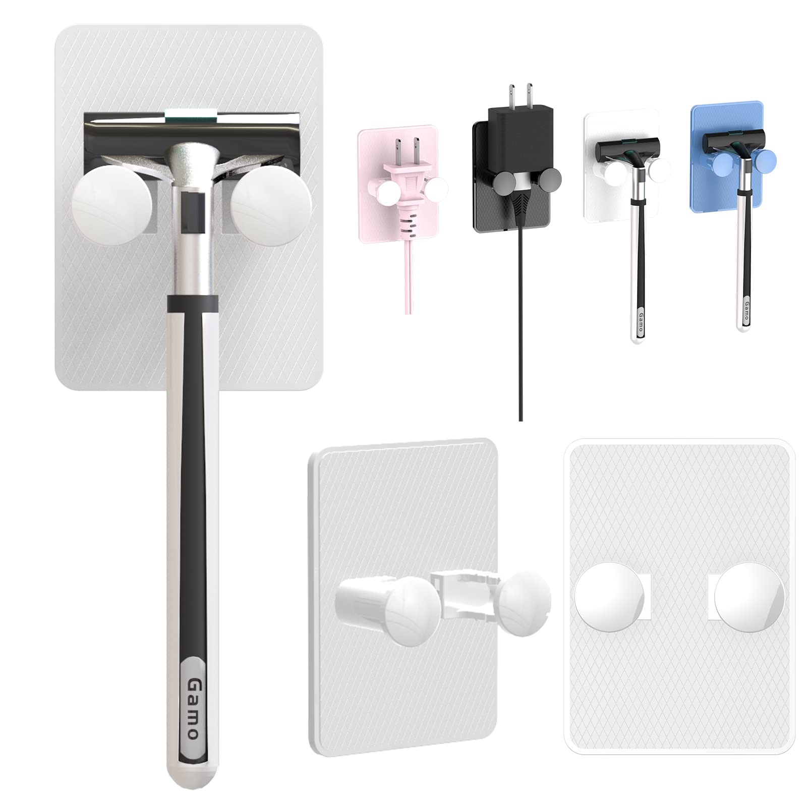 HOXSURYRazor Holder for Shower, Self Adhesive Adjustable Hooks, Waterproof Shower Hooks for Bathroom Kitchen-2 Pack (White)