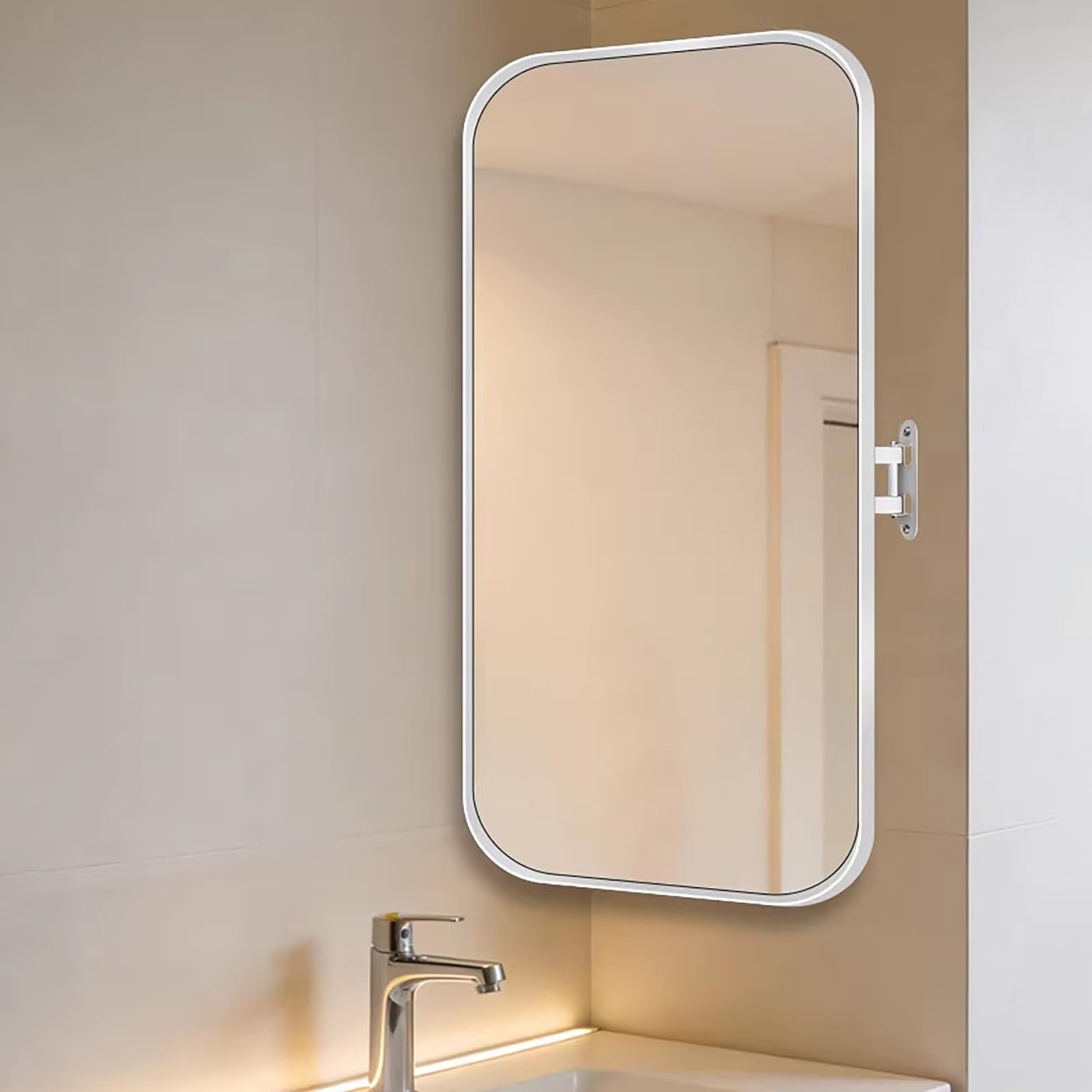 Scumlovy Rectangular Bathroom Corner Mirror, Vanity Mirrors, Wall Mount Pivot Mirror with Metal Frame and Swivel Extendable Arm, Vertical & Horizontal(White,60x90cm/23.6x35.4in)